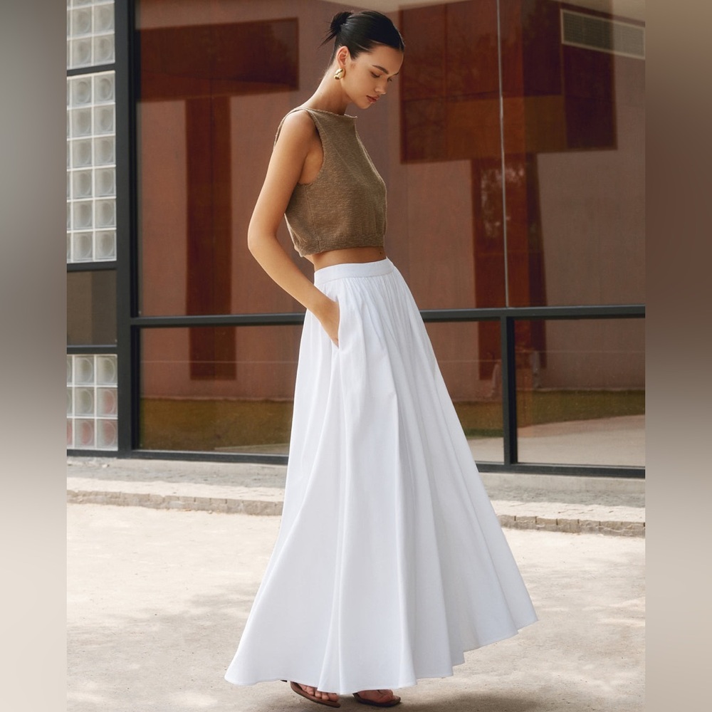 Commense Cotton Pleated Maxi Skirt